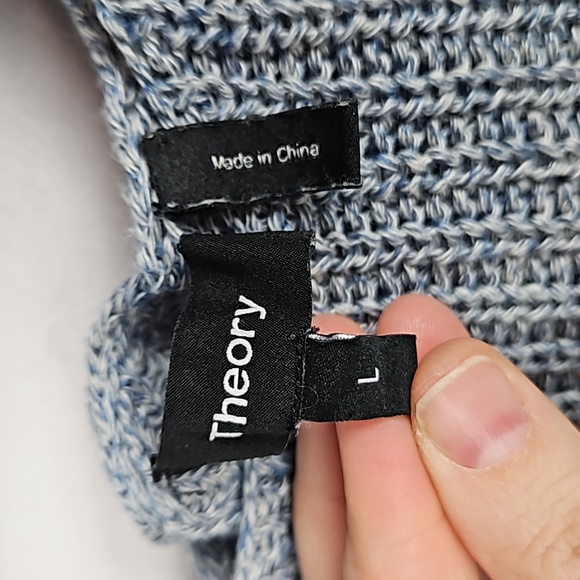 Theory Lalora Blue & White Linen Blend Sweater - Size Large - Picture 11 of 13